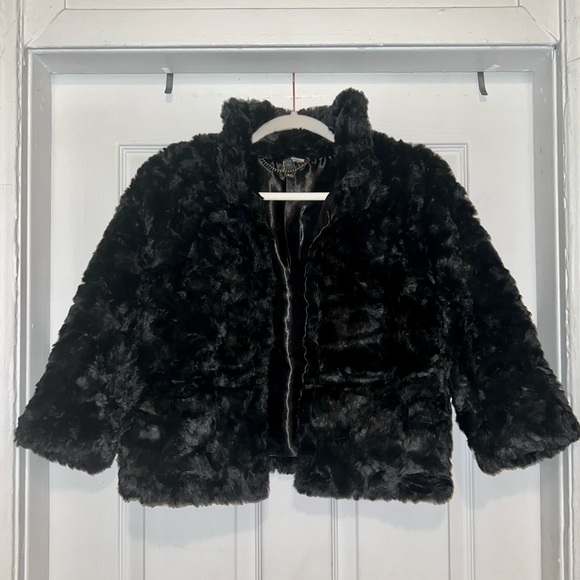 HM Black Faux Fur Jacket With 3/4 Sleeves - Picture 1 of 3